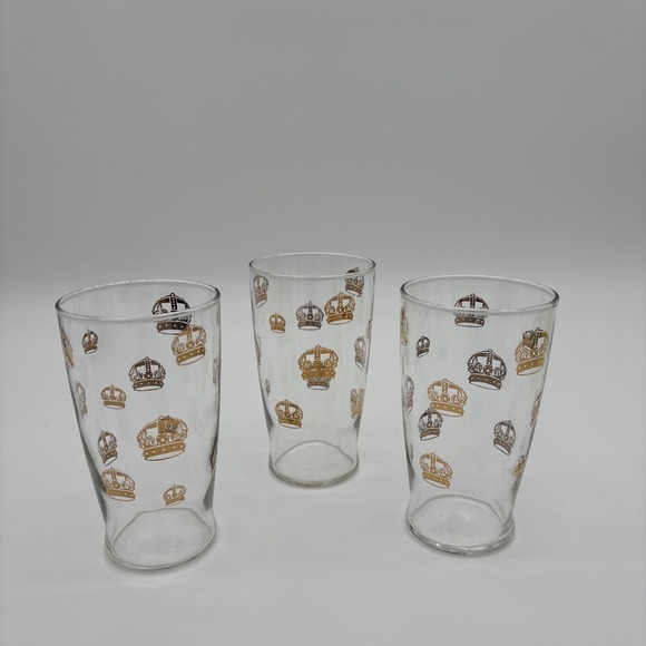 Set of 3 Vintage 1950s Standard Oil Gold Crown Glasses MCM Gas Station Promo
